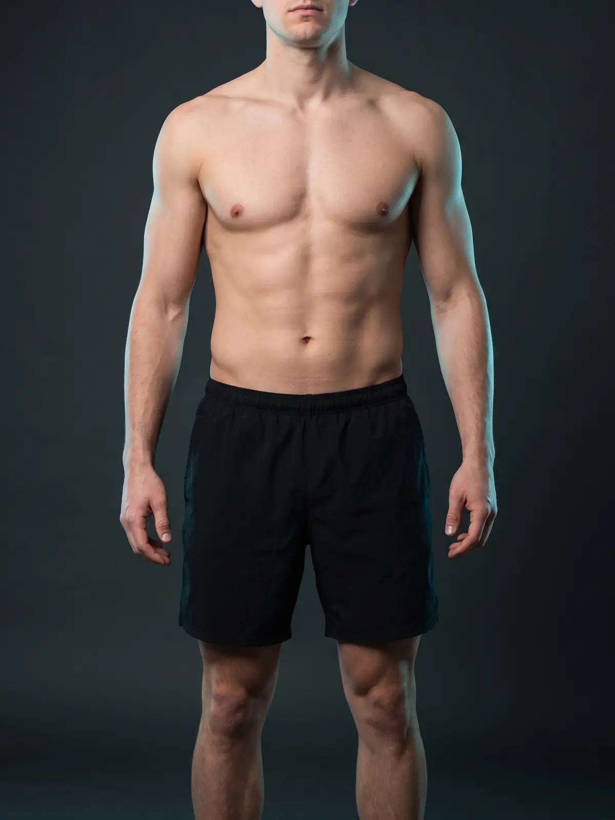 Full-body front view of an athlete standing in a neutral pose for a physique scan